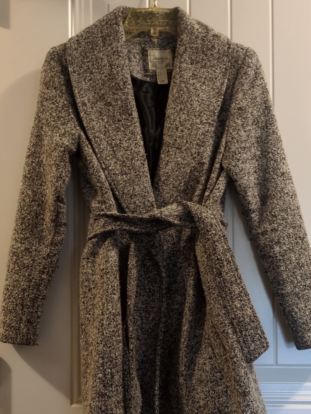 Forever 21 Gray Textured Wrap Trench Coat with Tie Belt